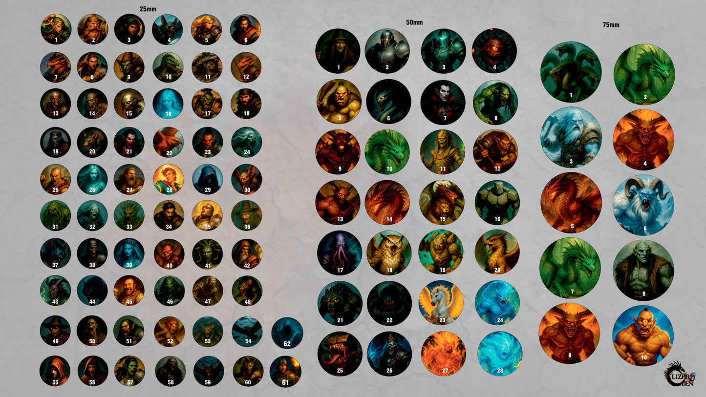 Acrylic DnD, RPG Token Set (25mm / 50mm / 75mm)