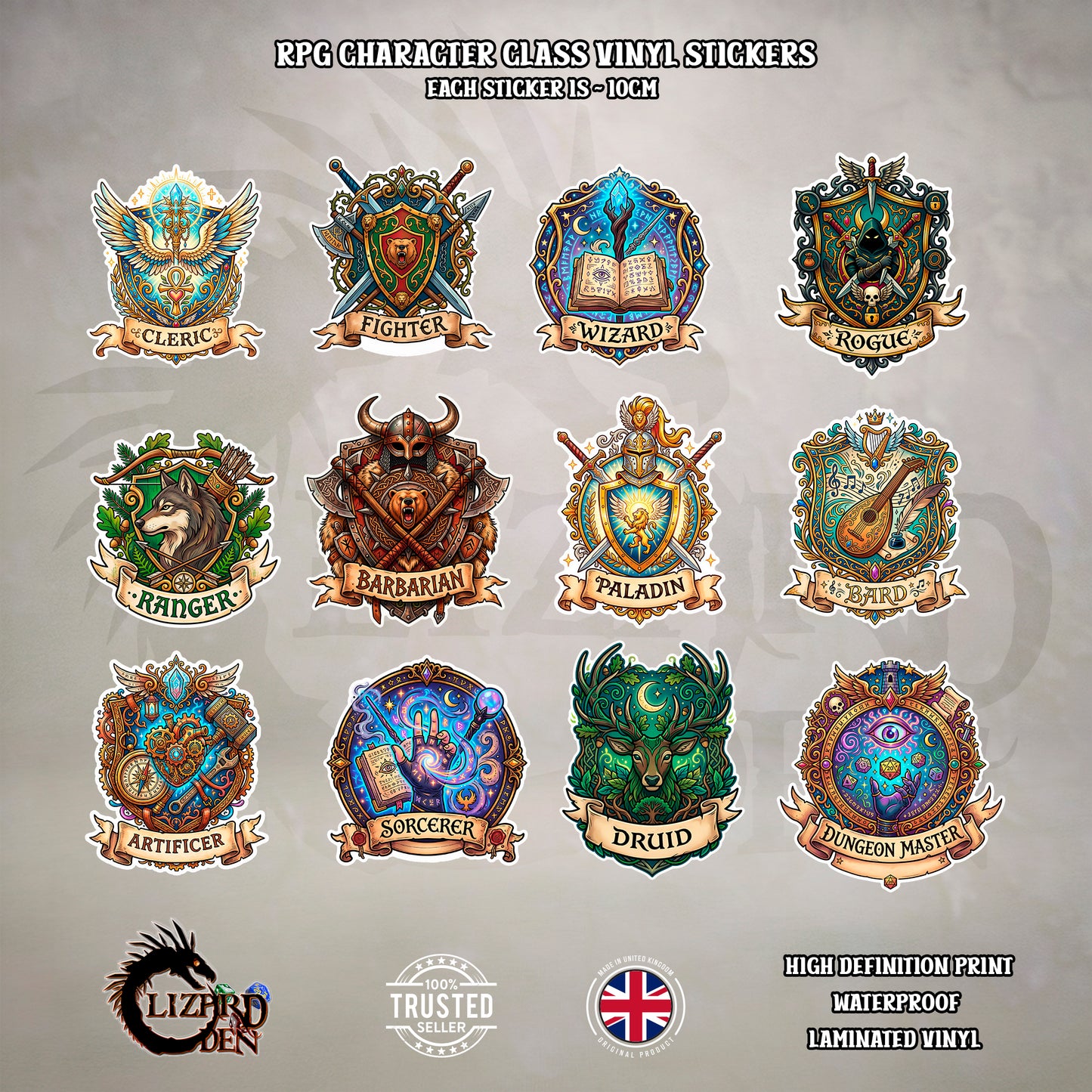 RPG Character Class Vinyl Stickers Collection