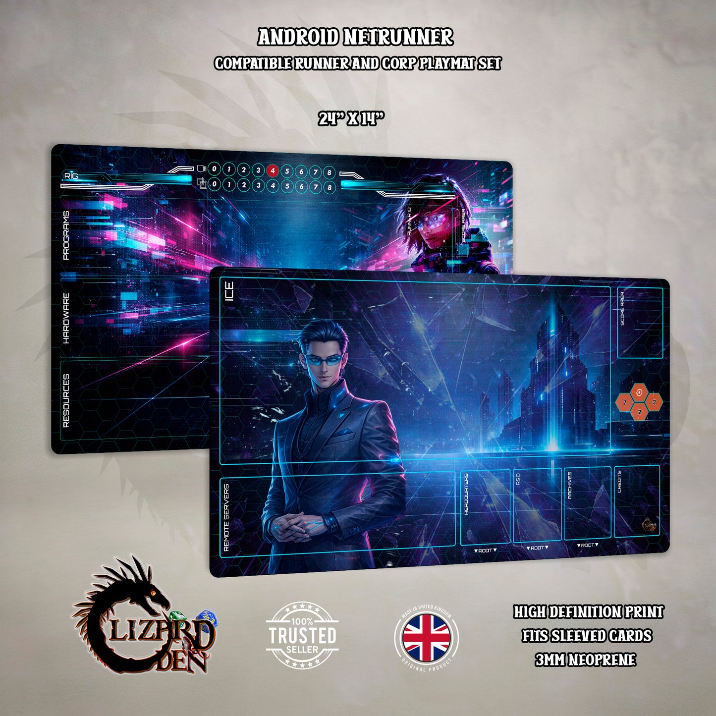 Android Netrunner Compatible Runner & Corp Playmat Set
