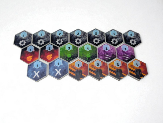Nemesis Exploration Tokens – 19 Acrylic Hex Token Upgrade Set
