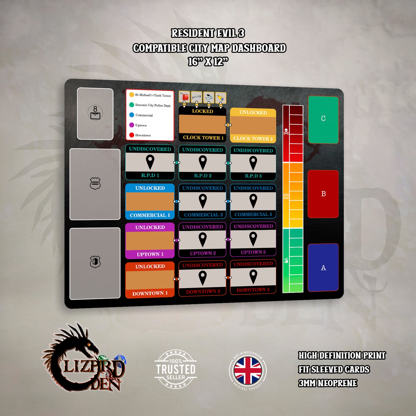 Resident Evil 3 Board Game City Map Dashboard Mat