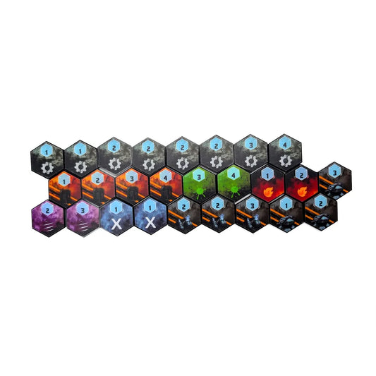 Nemesis Exploration Tokens – 26 Acrylic Hex Token Upgrade Set