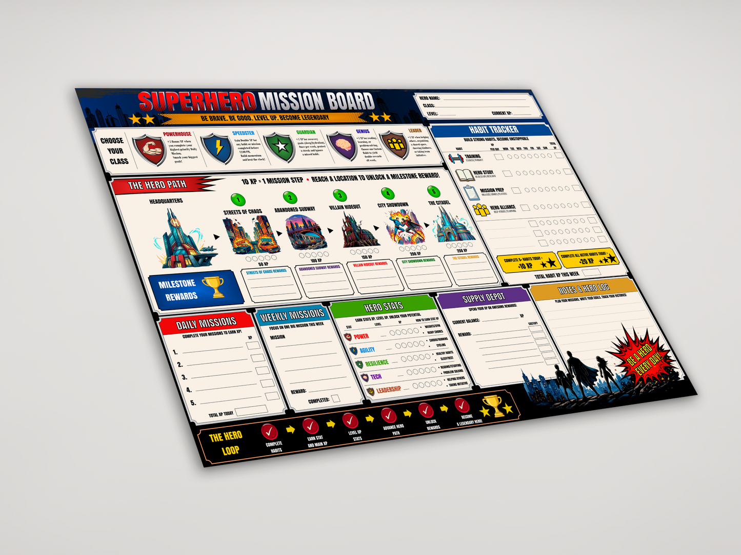 Superhero Mission Board – Reusable A2 Dry Erase Habit Tracker